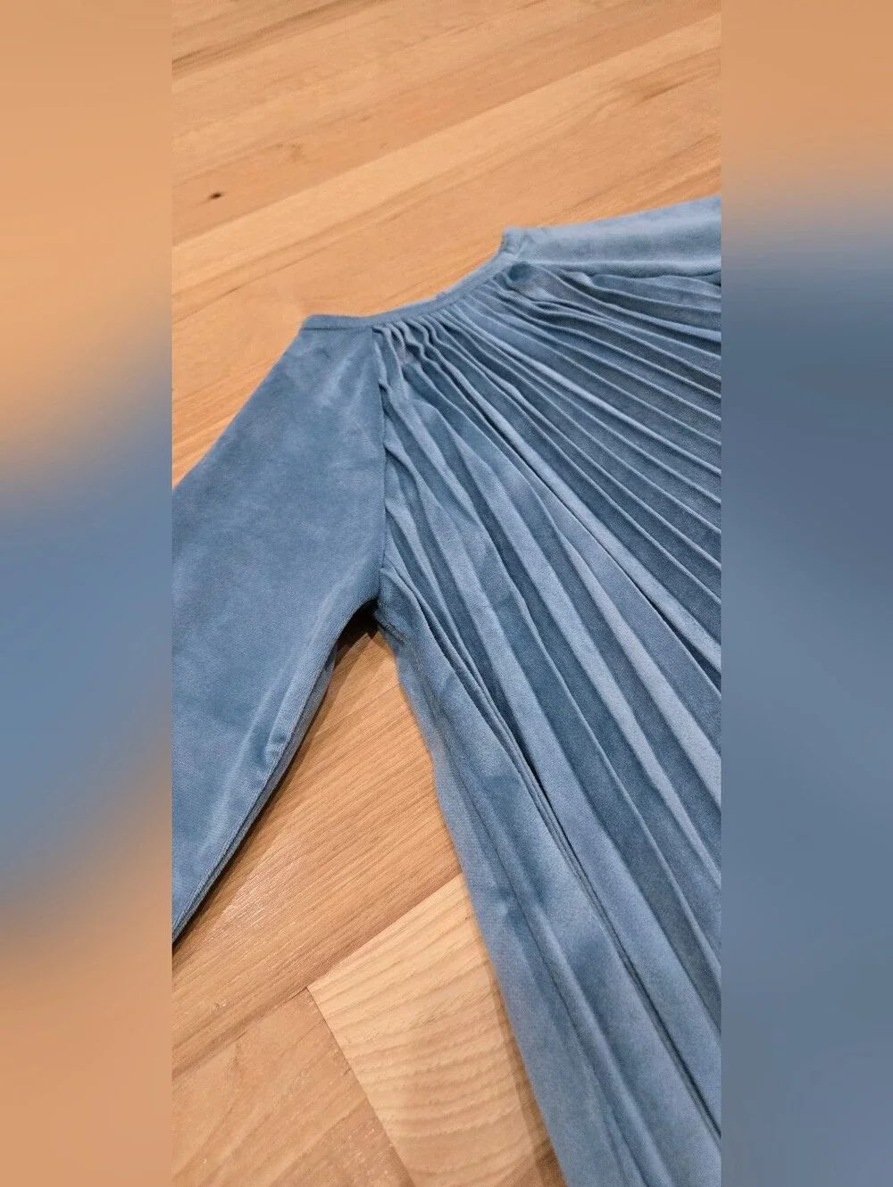 Hanna Andersson Faux Suede Long Sleeve Glacier Blue Pleated Dress